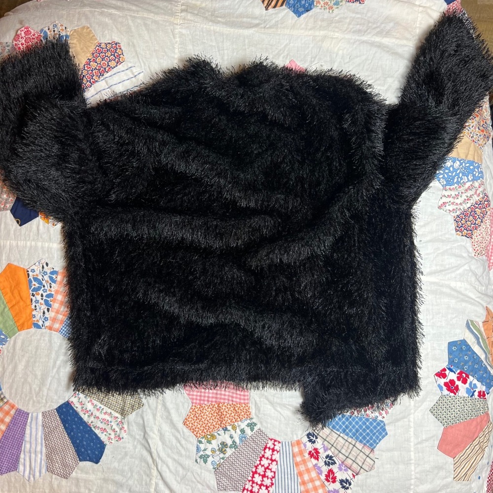 Mododoc Los Angeles Black Shaggy Faux Fur Open Front Jacket Small Eyelash Knit - Picture 5 of 5